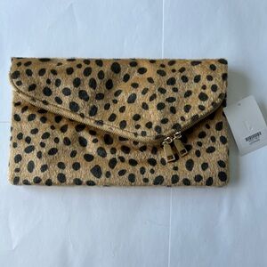 NWT J.Crew leopard, magnetic clutch bag